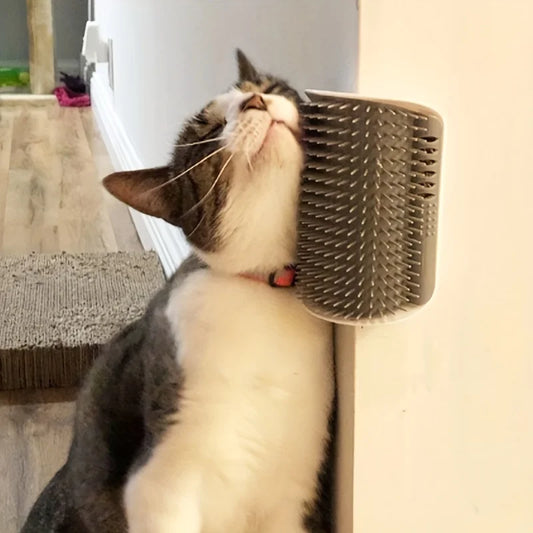 Toiletteur pour chat avec peigne et brosse de massage - Idéal pour le toilettage et la relaxation des chatons et des chiots. Fixation murale.