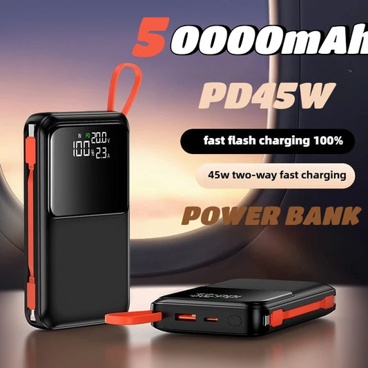 Batterie externe portable 50 000 mAh PD45 W PD FCP SCP à charge rapide, pour iPhone 15, Xiaomi, ordinateur portable et tablette