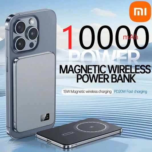 Xiaomi Batterie externe magnétique sans fil fine 10 000 mAh PD20W à charge rapide pour Magsafe, compatible avec iPhone et Samsung