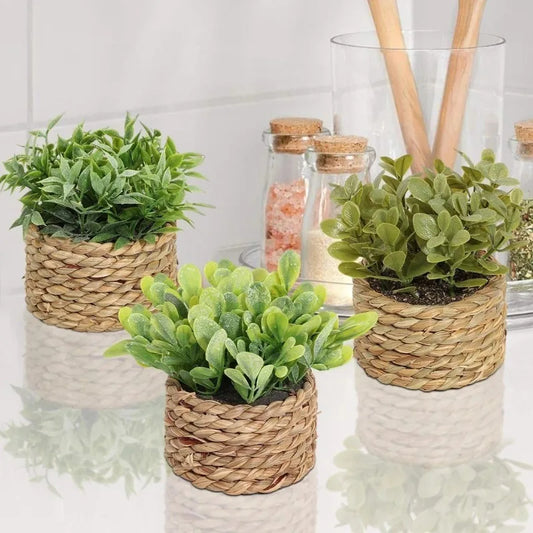 Plantes artificielles vertes, herbe d'eucalyptus tissée, petites plantes en pot, monticule d'herbe, matériau PE, décoration créative pour la maison et le bureau