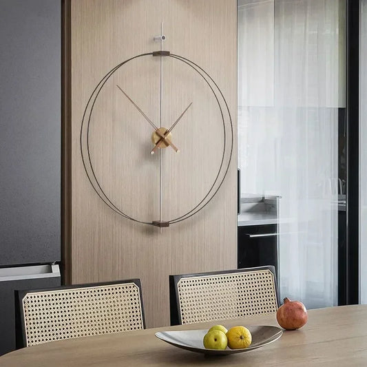 Horloge murale artistique silencieuse en Espagne, grande horloge de salon, créative, de luxe, minimaliste, avec pointeur en bois massif, décoration d'intérieur
