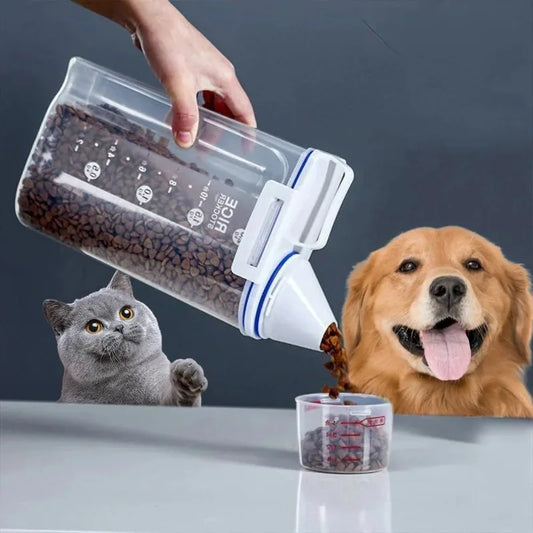 Seau de stockage en plastique pour nourriture pour chiens et chats de 2 kg avec tasse à mesurer, récipient étanche à l'humidité, fournitures pour animaux de compagnie, accessoires
