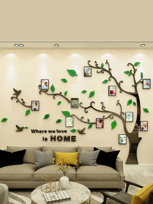 Grand cadre photo en acrylique avec motif arbre, décoration murale pour salon, chambre à coucher, cadre photo, autocollants 3D DIY, décoration d'intérieur