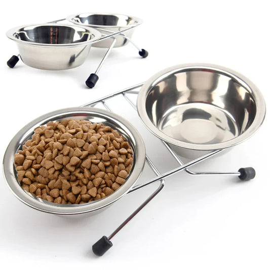 Gamelles doubles en acier inoxydable pour animaux de compagnie, pour chiens et chats, support en fer durable, gamelles antidérapantes pour nourriture et eau, fournitures pour animaux de compagnie