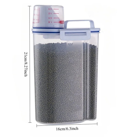 Seau de stockage en plastique pour nourriture pour chiens et chats de 2 kg avec tasse à mesurer, récipient étanche à l'humidité, fournitures pour animaux de compagnie, accessoires