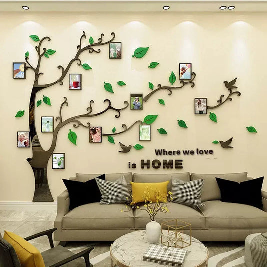 Grand cadre photo en acrylique avec motif arbre, décoration murale pour salon, chambre à coucher, cadre photo, autocollants 3D DIY, décoration d'intérieur