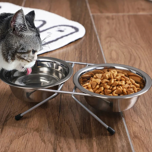 Gamelles doubles en acier inoxydable pour animaux de compagnie, pour chiens et chats, support en fer durable, gamelles antidérapantes pour nourriture et eau, fournitures pour animaux de compagnie