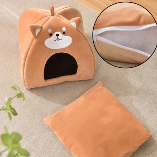 Lit pour chat en forme de Shiba Inu, doux et chaud, en peluche à poils courts, lit de couchage universel pour toutes les saisons, petits et moyens chiens