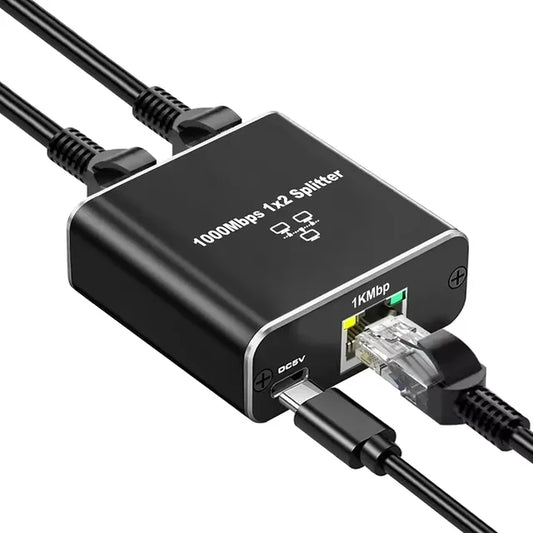 Répartiteur Ethernet 100 Mbps, adaptateur Internet 1 vers 2 ports RJ45 doubles avec câble d'alimentation USB, prend en charge la mise en réseau simultanée de 2 appareils