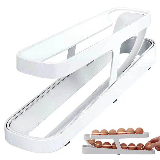 Boîte de rangement d'œufs à deux couches pour réfrigérateur, support à œufs roulant automatique, support de rangement d'œufs de style échelle, distributeur d'œufs pour réfrigérateur, support organisateur d'œufs