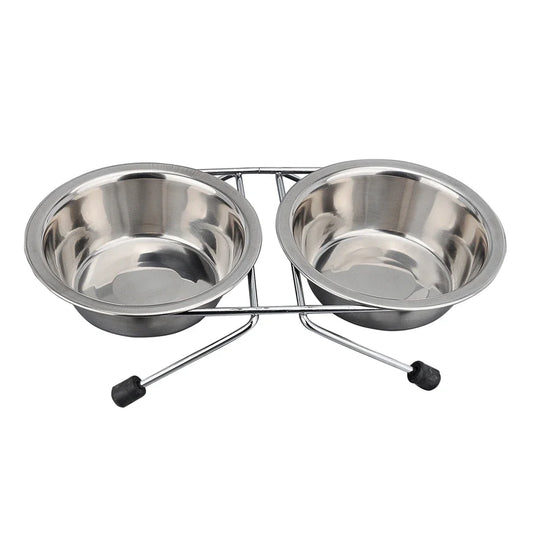 Gamelles doubles en acier inoxydable pour animaux de compagnie, pour chiens et chats, support en fer durable, gamelles antidérapantes pour nourriture et eau, fournitures pour animaux de compagnie