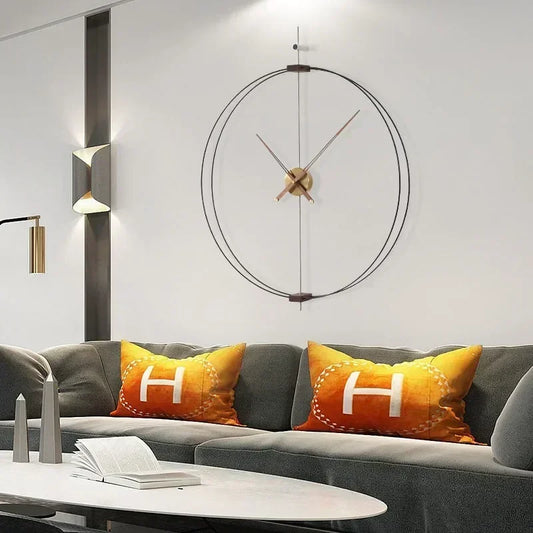 Horloge murale artistique silencieuse en Espagne, grande horloge de salon, créative, de luxe, minimaliste, avec pointeur en bois massif, décoration d'intérieur