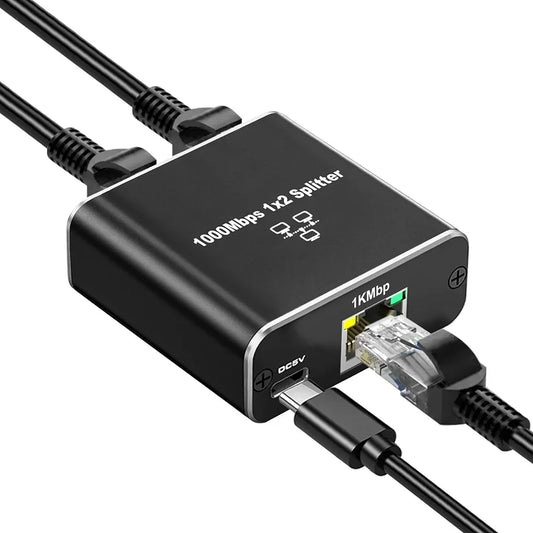 Répartiteur Ethernet 100 Mbps, adaptateur Internet 1 vers 2 ports RJ45 doubles avec câble d'alimentation USB, prend en charge la mise en réseau simultanée de 2 appareils