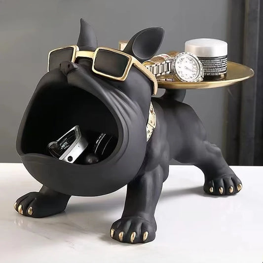 Figurine bouledogue de 30 cm, décoration d'intérieur, boîte de rangement, ornement animalier, sculpture artisanale en résine, figurine pour chiot