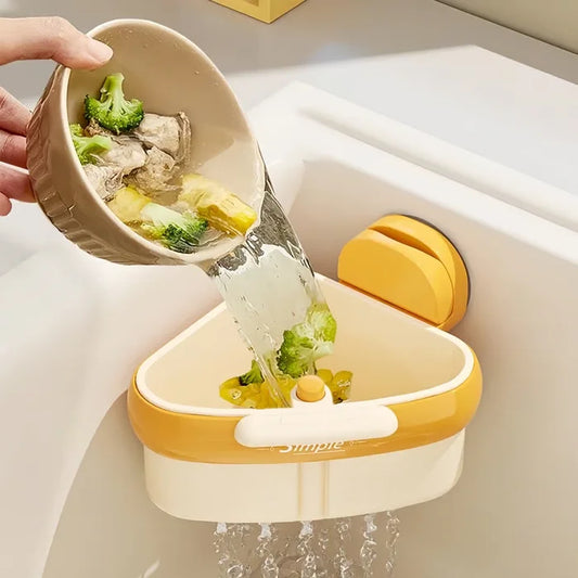 Panier de vidange d'évier à ventouse, filtre de lavage de fruits ménagers, panier de cuisine triangulaire pour évier de cuisine pour déchets alimentaires